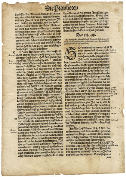 1540 Bible Page printed by The Froschauer Press