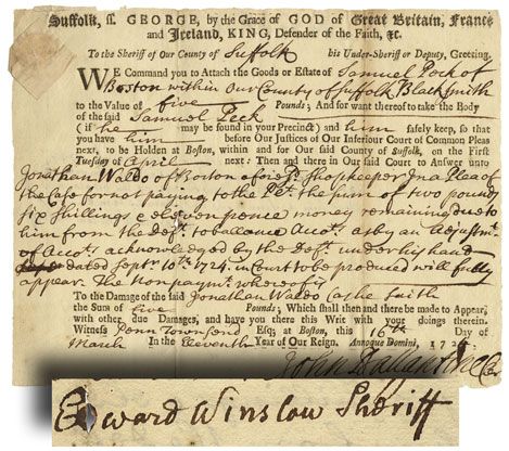Famous Boston Silversmith Edward Winslow Signed Document