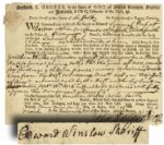 Famous Boston Silversmith Edward Winslow Signed Document