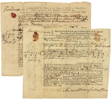 Early Rhode Island Partly Printed Documents