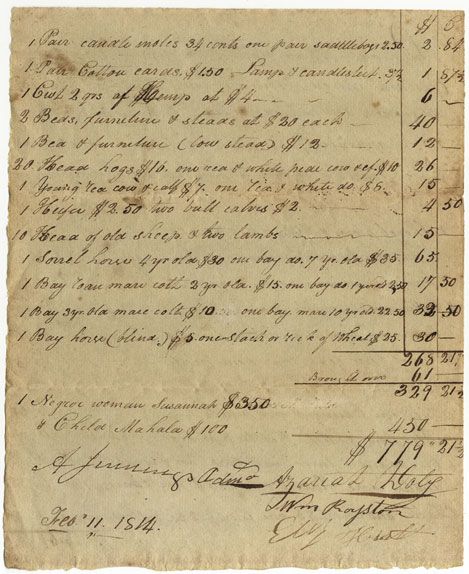 1814 Slave Estate Listing