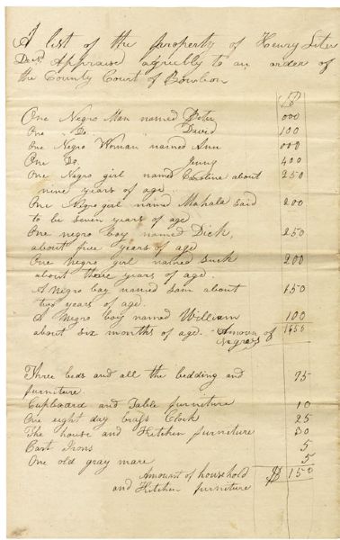 1841 Kentucky Slave Appraisal