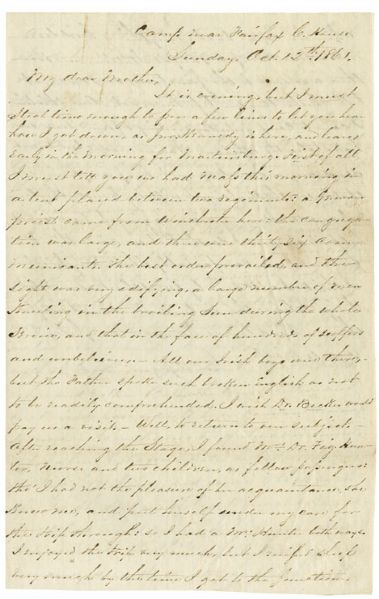 2nd Virginia Infantry Letter on Mass by a German Priest and the Attendance of the Irish