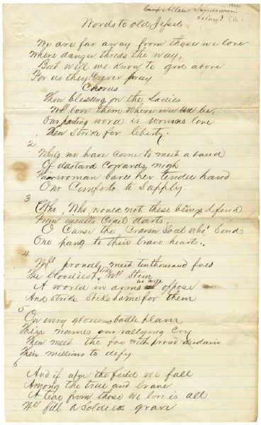 Confederate Poem Written from Camp Allen, Jamestown Island