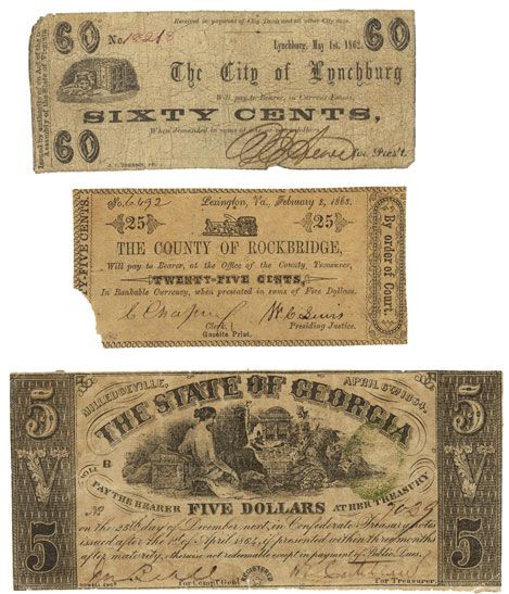 Three Pieces of Confederate Currency