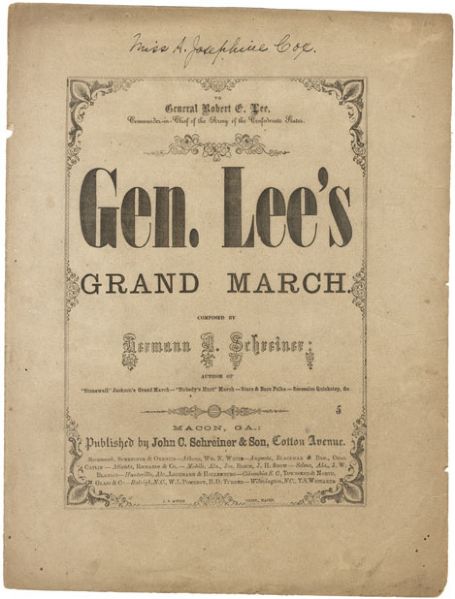 Nice Confederate Sheet Music Dedicated to General Lee