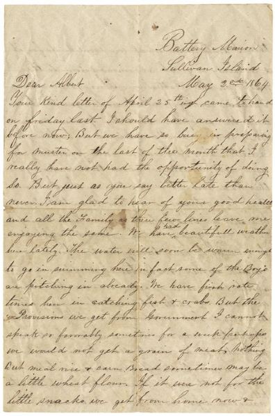 Great Savannah Guards Letter about the Yankee Shelling of Fort Sumter