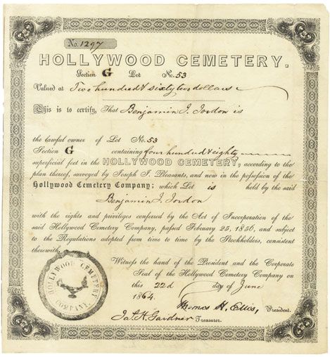 Hollywood Cemetery Confederate Document