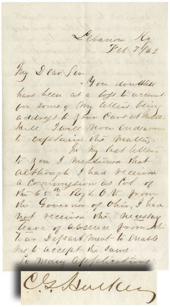 General Charles Harker who was Killed at Kennesaw Mountain Writes of his Promotion to Colonel of the 65th Ohio Infantry