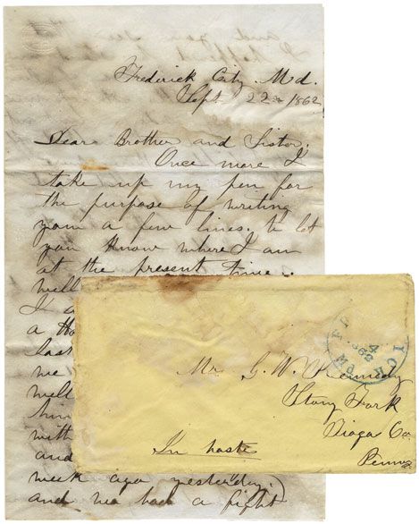 2nd Massachusetts Infantry Soldier Writes of Being Shot at Antietam
