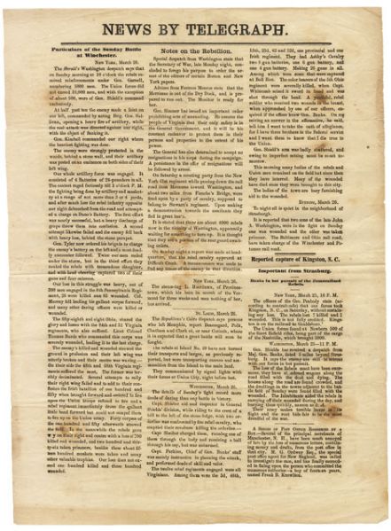 Broadside Reports the First Battle of Winchester and the Fall of Kinston