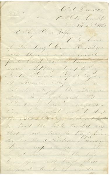 1st Mass Artillery Letter Pertaining to Fuzes