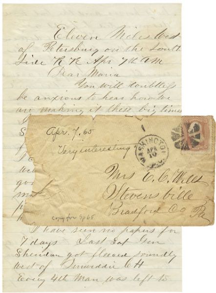 3rd Pennsylvania Artillery Letter on the Fall of Richmond and End of the War