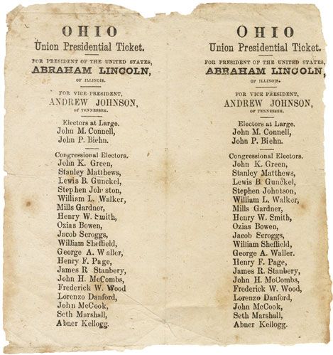 Uncut Pair of Lincoln and Johnson 1864 Campaign Ballots