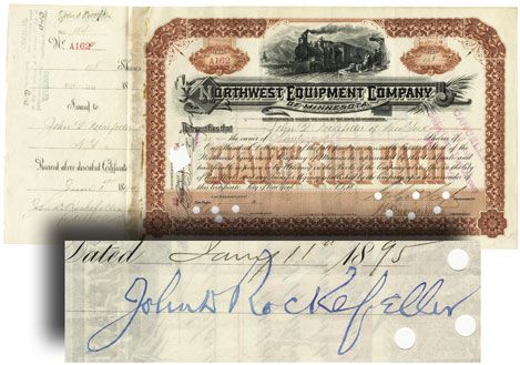 John D. Rockefeller Signed Stock Certificate for the Northwest Equipment Company