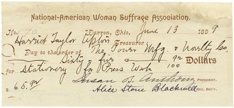 Check Signed by Susan B. Anthony and Alice Stone Blackwell