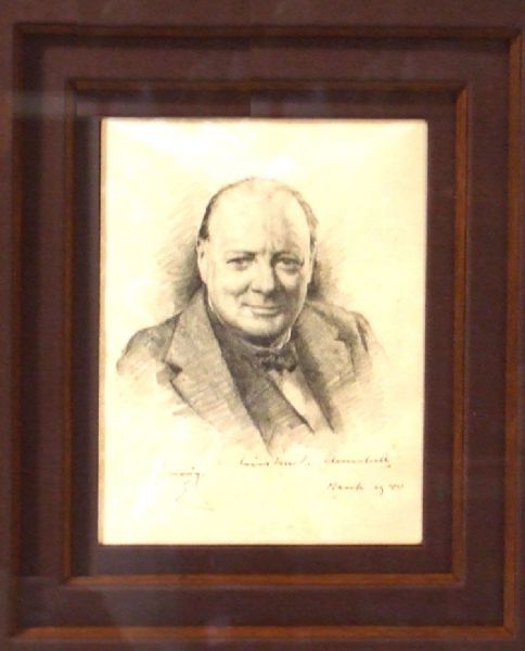 Extraordinary Signed Pencil Sketch of Winston Churchill