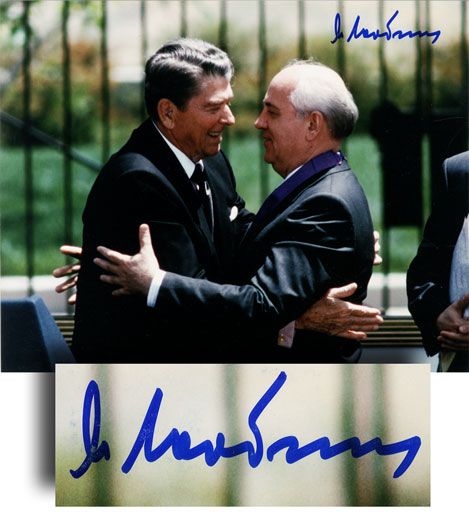 Mikal Gorbachev Signed Photograph with Ronald Reagan