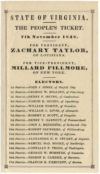 Presidential Ballot for Zachary Taylor and Millard Fillmore Ticket