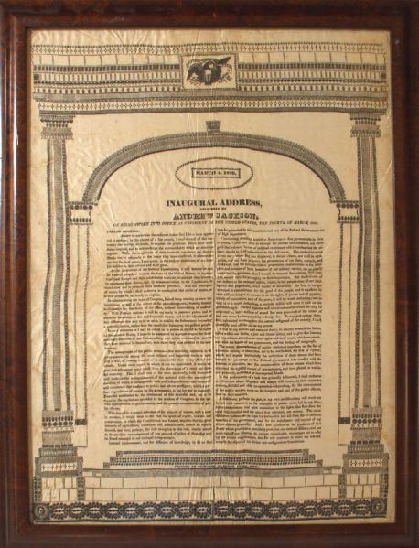 President Andrew Jackson’s Inaugural Address Printed on Silk