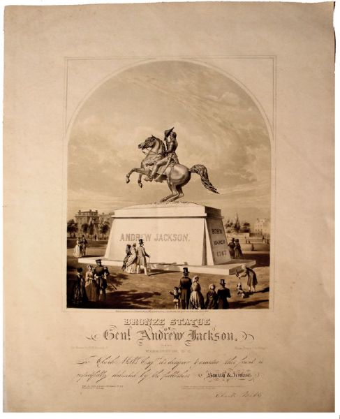 1853 Lithograph of the Bronze Statue of General Andrew Jackson