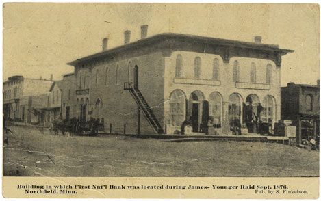Postcard of the Northfield Bank - Famous for Being the Bank that Defeated Jesse James