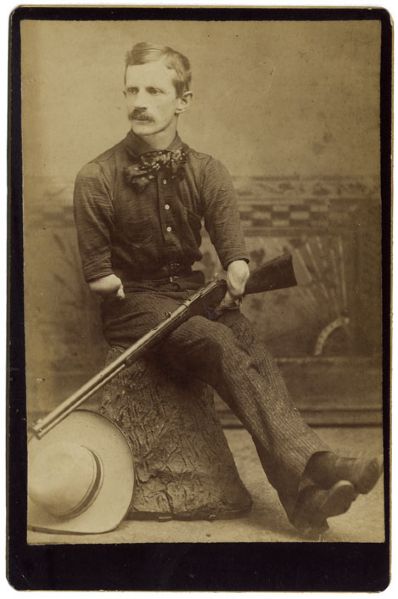 Signed Cabinet Card Photograph of Double Amputee with Rifle