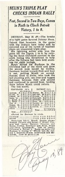 In 1927 He Completed a Triple Play Unassisted