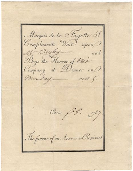An Invitation to Dine With Marquis de Lafayette