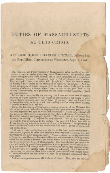 The Role of Massachusetts as a Free State After the Controversial Kansas-Nebraska Act is Passed