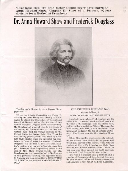 Excellent Suffrage Pamphlet on Anna Howard Shaw and the White Wife of Frederick Douglass