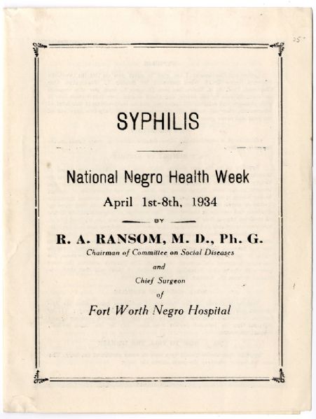 National Negro Health Week Booklet on Syphilis