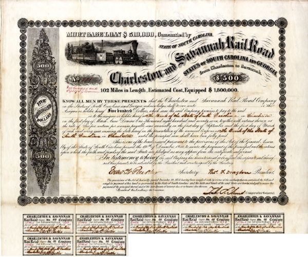 Confederate General Thomas F. Drayton Signed Rail Road Bond