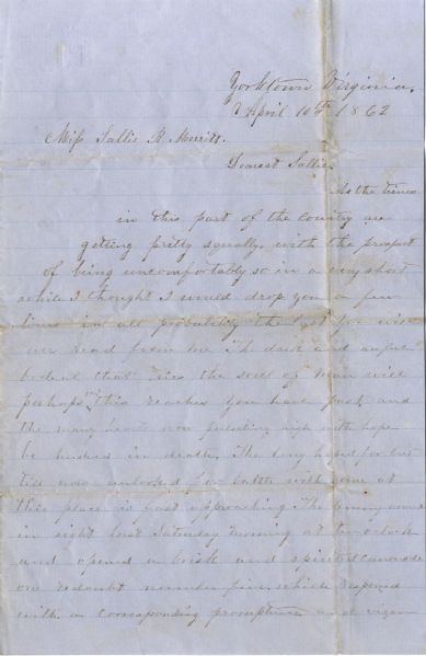 At Yorktown, 6th Georgia Soldier Writes  “...Should we be defeated our defeat cannot be attributed to a want of that stubborn heroism so characterist of Southern soldiery on the battle field but 