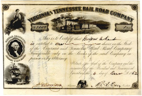 Virginia and Tennessee Rail Road Stock