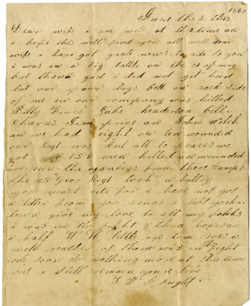 28th Georgia Soldier Writes of the Battle at Seven Pines
