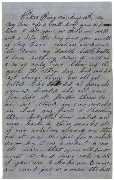 28th Georgia Soldier Writes of the Battle of the Crater