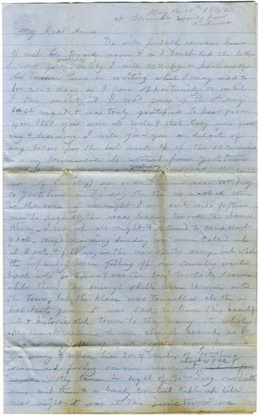 2nd South Carolina Soldier Writes of Fighting at Williamsburg