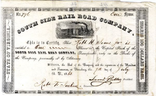 Petersburg Rail Road Stock Certificate