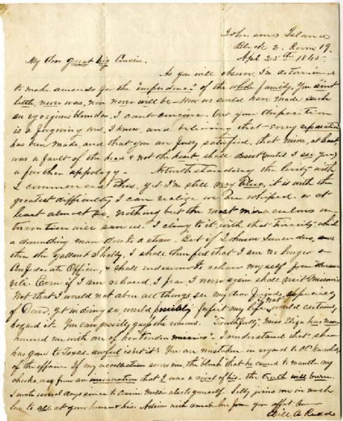 1st Missiouri Adjutant Writes from Johnson’s Island “...I am no longer a Confederate officer...”