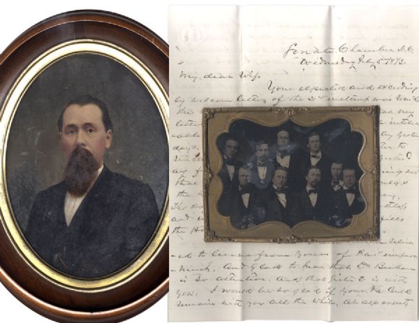 Rare 1/2 Plate Tintype of North Carolina Senators and Letter by Colonel Andrew Cowles and a post-war painting of Cowles