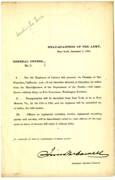 General Irwin McDowell Signed Military Document