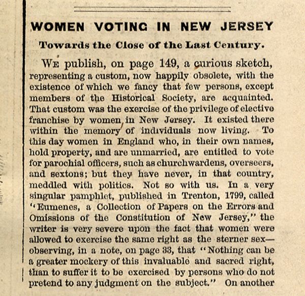 Women Voting in New Jersey in the 18th Century