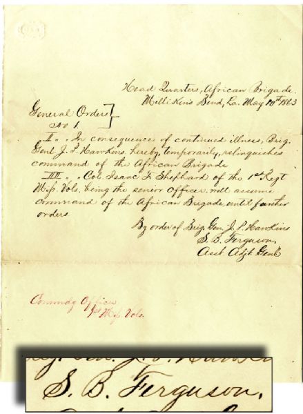 1st Mississippi of African Descent War-date Command Document