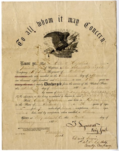 General Truman Seymour Signed Discharge
