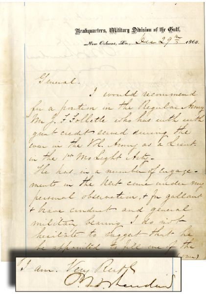 General Phil Sheridan Writes of the Valor During the Civil War of Lt. Joseph Follett, who was Earned the Medal of Honor for his Action at Perryville