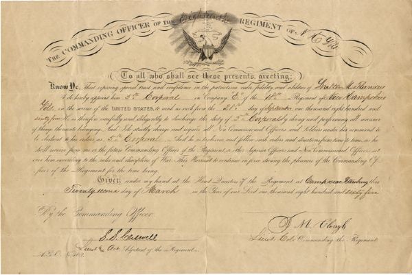 18th New Hampshire Appointment Signed by Colonel Joseph Messer Clough