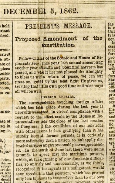 Lincoln’s Annual Report to Congress Recomends Buying the Slaves and Colonizing Them