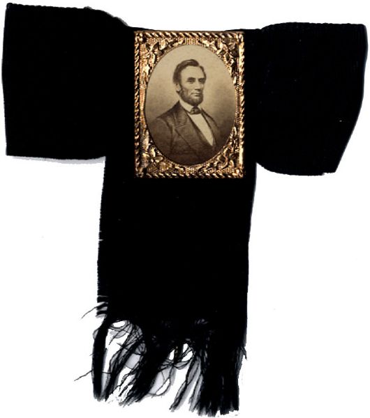 Abraham Lincoln Mourning Ribbon with Photograph of the President