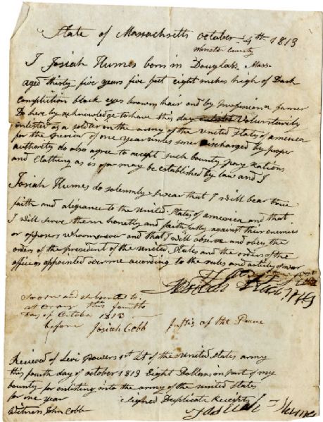 War of 1812 Massachusetts Soldier Enlistment & Bounty